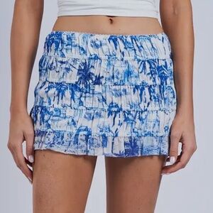 Blue and White Palm Tree Print Mini Skirt